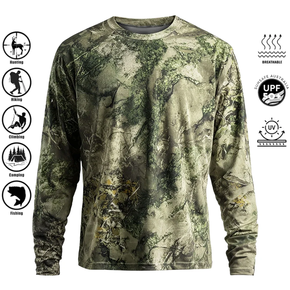 Outdoor Hunting Prints - Kaos Lengan Panjang Pria, Bahan Poliester,
